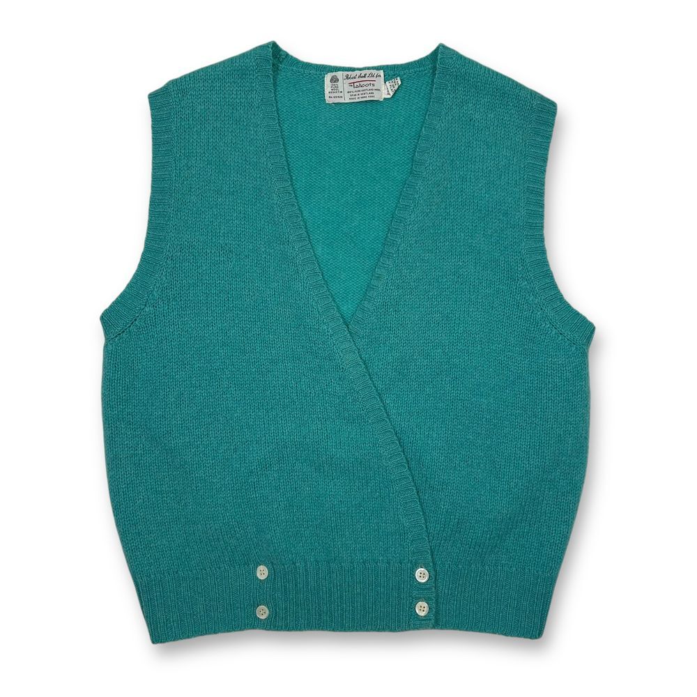 Vintage Emerald Green Knit Sweater Vest Button Detail Preppy V-Neck‎ Top